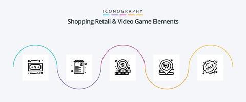 winkelen kleinhandel en video spel elementen lijn 5 icoon pak inclusief winkelen. label. winkelen. kenteken. plaats vector