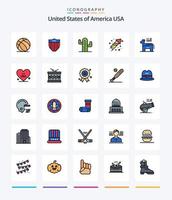creatief Verenigde Staten van Amerika 25 lijn gevulde icoon pak zo net zo Amerikaans. vakantie. cactus. vuurwerk. viering vector