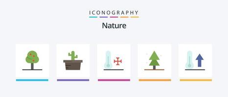 natuur vlak 5 icoon pak inclusief thermometer. meteorologie. thermometer. klimaat. sparren. creatief pictogrammen ontwerp vector