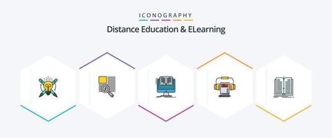 afstand onderwijs en elearning 25 gevulde lijn icoon pak inclusief boek. geluid. lezing. muziek. CV vector