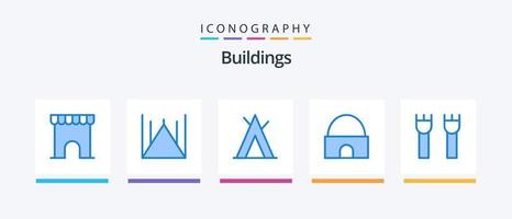 gebouwen blauw 5 icoon pak inclusief kasteel gebouw. echt landgoed. kamp. moskee. historisch gebouw. creatief pictogrammen ontwerp vector