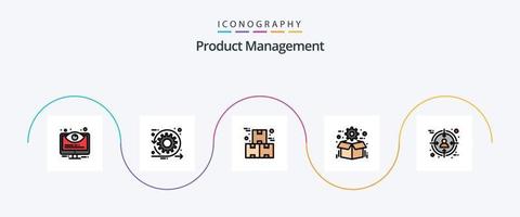 Product beheer lijn gevulde vlak 5 icoon pak inclusief optimalisatie. doos. sprint. productie. industrie vector