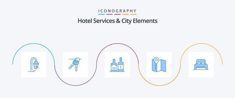 hotel Diensten en stad elementen blauw 5 icoon pak inclusief kamer. bed . alcohol. onderhoud. plaats vector