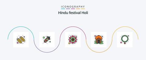 holi lijn gevulde vlak 5 icoon pak inclusief . ketting. Indië. sieraden. tent vector