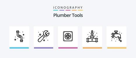 loodgieter lijn 5 icoon pak inclusief kraan. systeem. schoner. loodgieter. mechanisch. creatief pictogrammen ontwerp vector