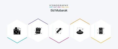 eid mubarak 25 glyph icoon pak inclusief geschenk. zoet. mubarak. mubarak. viering vector