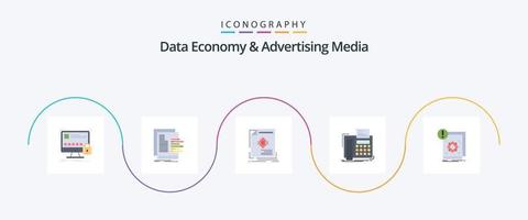 gegevens economie en reclame media vlak 5 icoon pak inclusief bericht. bladzijde. grafiek. tijdschrift. advertentie vector