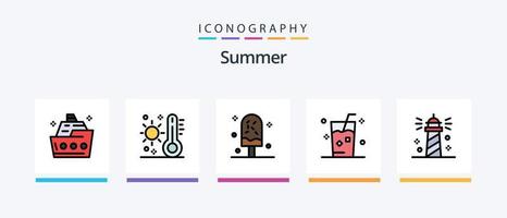 zomer lijn gevulde 5 icoon pak inclusief uithangbord. bord. zee. speelgoed. vlieger. creatief pictogrammen ontwerp vector