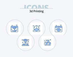 3d het drukken blauw icoon pak 5 icoon ontwerp. kubus. printer. doos. vorm vector