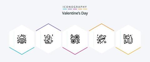 valentijnsdag dag 25 lijn icoon pak inclusief liefde. hart belettering. winkelen. valentijn. brief vector