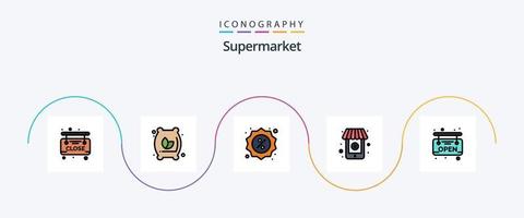 supermarkt lijn gevulde vlak 5 icoon pak inclusief . open. handel. bord. boodschappen doen vector