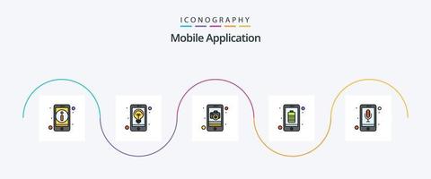 mobiel toepassing lijn gevulde vlak 5 icoon pak inclusief mobiel recorder. mobiel. sollicitatie. vol. app vector