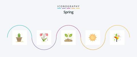 voorjaar vlak 5 icoon pak inclusief vuurrad. kinderen. tuinieren. de lente. helderheid vector