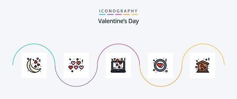 valentijnsdag dag lijn gevulde vlak 5 icoon pak inclusief . liefde. liefde. huis. liefde vector