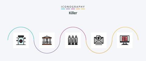moordenaar lijn gevulde vlak 5 icoon pak inclusief poster. schedel. kogel. mail. dood vector