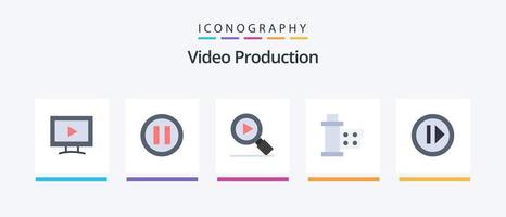 video productie vlak 5 icoon pak inclusief media. geluid. zoeken. haspel. film. creatief pictogrammen ontwerp vector