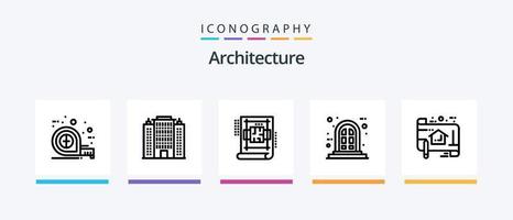 architectuur lijn 5 icoon pak inclusief plan. kaart. plan. document. bank gebouw. creatief pictogrammen ontwerp vector