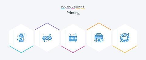 het drukken 25 blauw icoon pak inclusief creatief. printer. fles. afdrukken. kleuren vector