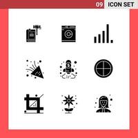 universeel icoon symbolen groep van 9 modern solide glyphs van bedrijf partij tijd machine vuurwerk signaal bewerkbare vector ontwerp elementen