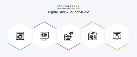 digitaal wet en geluid studio 25 lijn icoon pak inclusief wet. auteursrechten. scherm. bedrijf. wet vector