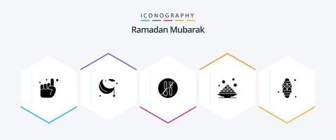 Ramadan 25 glyph icoon pak inclusief Ramadan. zoet. Ramadan. nagerecht. lepel vector