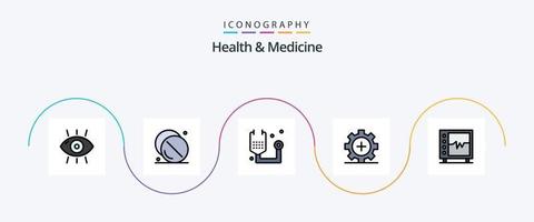 Gezondheid en geneeskunde lijn gevulde vlak 5 icoon pak inclusief Gezondheid. zorg. medisch. geneesmiddel. het formulier vector