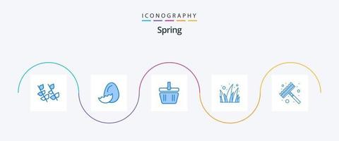 voorjaar blauw 5 icoon pak inclusief hulpmiddel. tuin. mand. gras. bloemen vector