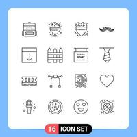 modern reeks van 16 contouren pictogram van regelen mannetje snel movember snor bewerkbare vector ontwerp elementen