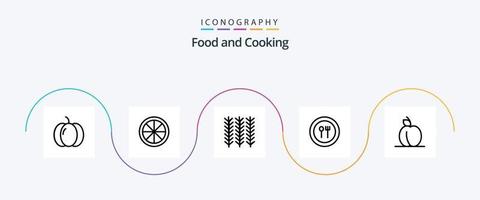 voedsel lijn 5 icoon pak inclusief fruit. abrikoos. voedsel. bord. vork vector