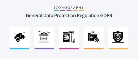 gdpr glyph 5 icoon pak inclusief document . zeker. financieel informatie bescherming . wet . EU. creatief pictogrammen ontwerp vector