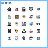 25 gevulde lijn vlak kleur concept voor websites mobiel en apps het dossier verificatie kaart verzonden sim kaart bewerkbare vector ontwerp elementen