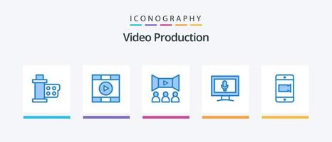 video productie blauw 5 icoon pak inclusief mobiel. scherm. begin. monitor. multimediaal. creatief pictogrammen ontwerp vector