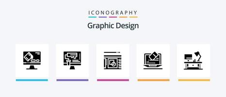 grafisch ontwerp glyph 5 icoon pak inclusief laptop . succes. verf rol . presentatie . grafiek. creatief pictogrammen ontwerp vector