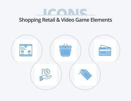 winkelen kleinhandel en video spel elementen blauw icoon pak 5 icoon ontwerp. credit. kar. leveren. winkelen. mand vector