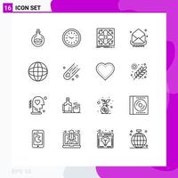 schets pak van 16 universeel symbolen van wereldbol postvak IN infrastructuur e-mail mail bewerkbare vector ontwerp elementen
