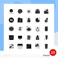 modern reeks van 25 solide glyphs pictogram van pakket geschenk licht bruiloft liefde bewerkbare vector ontwerp elementen