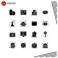 bewerkbare vector lijn pak van 16 gemakkelijk solide glyphs van wetenschap van er toe doen chemie ontbijt chemisch wetenschap ei bewerkbare vector ontwerp elementen