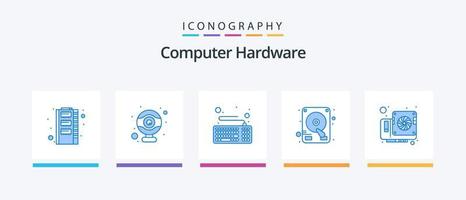 computer hardware blauw 5 icoon pak inclusief video. computer. apparaat. kaart. drijfveer. creatief pictogrammen ontwerp vector