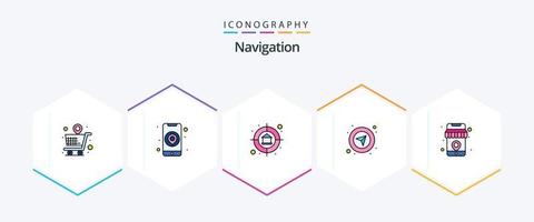 navigatie 25 gevulde lijn icoon pak inclusief plaats. online. huis. navigatie. pijl vector