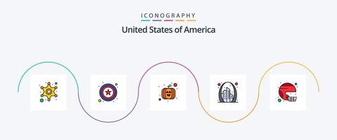 Verenigde Staten van Amerika lijn gevulde vlak 5 icoon pak inclusief helm. Amerikaans. pompoen. Verenigde Staten van Amerika. poort vector