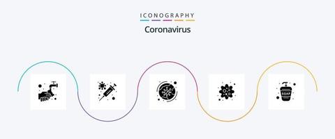 coronavirus glyph 5 icoon pak inclusief hand- wassen. pathogeen. virus. deeltje. covid vector