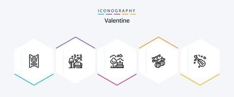 Valentijn 25 lijn icoon pak inclusief park. dag. klont. valentijnskaarten. bruiloft vector