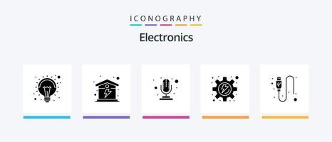 elektronica glyph 5 icoon pak inclusief draad. gegevens. microfoon. kabel. versnelling. creatief pictogrammen ontwerp vector