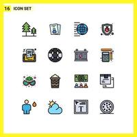 16 vlak kleur gevulde lijn concept voor websites mobiel en apps telefoon etiket logistiek veiligheid kever bewerkbare creatief vector ontwerp elementen
