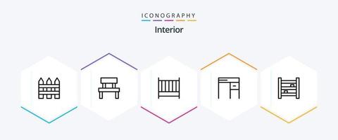 interieur 25 lijn icoon pak inclusief kastje. interieur. park. meubilair. interieur vector