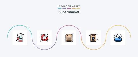 supermarkt lijn gevulde vlak 5 icoon pak inclusief winkelen. supermarkt. rundvlees. pak. winkel vector