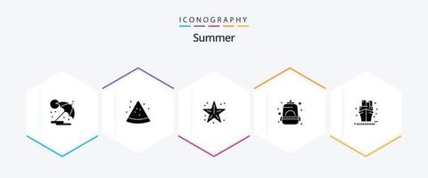 zomer 25 glyph icoon pak inclusief zee. school. oceaan. berg. rugzak vector