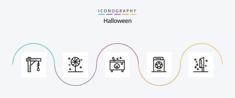 halloween lijn 5 icoon pak inclusief spreuken. kostuum. zoet. boek. halloween vector