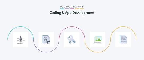 codering en app ontwikkeling vlak 5 icoon pak inclusief afbeelding. onderhoud. codering. onderhoud. app vector