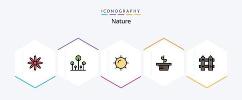 natuur 25 gevulde lijn icoon pak inclusief natuur. tuin. zon. bloem. natuur vector